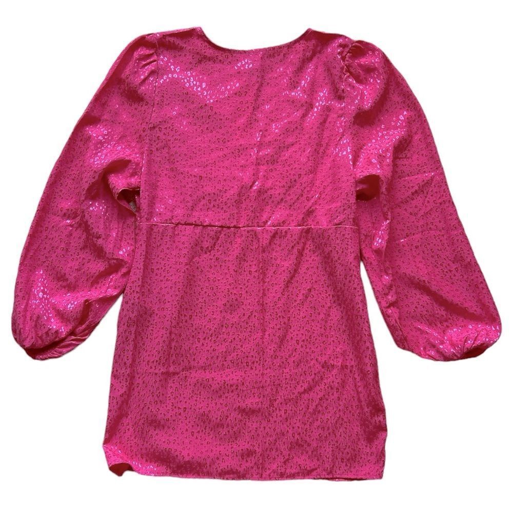Only Jacquard Satin Plunge Mini Dress in Bright Pink Size Large NWT - Picture 4 of 6